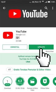 Update aplikasi youtube di google play store